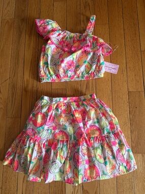 Tommy Bahama Kids Neon Citrus Print Tank & Skirt Set - Pink, Green, Yellow